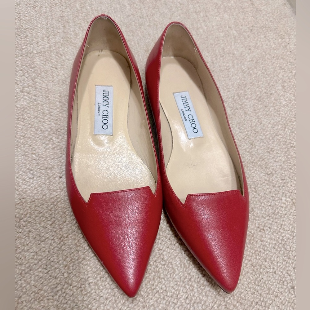 Jimmy Choo Red Leather Flats